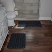 Hastings Home 2-piece Bathroom Rug Set, Memory Foam Mats, Wavy Microfiber Non-Slip Absorbent Runner, Black 903237XPT
